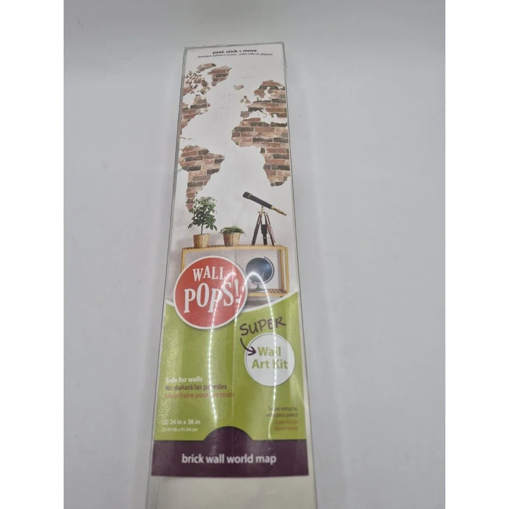 Wall Pops! Super Wall Art Kit Peel And Stick Brick Wall World Map Move Reuseable